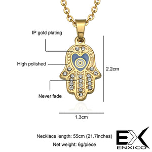 ENXICO Hansa The Hand of Fatima Charm Pendant Necklace ? 316L Stainless Steel ? Ancient Jewish Jewelry