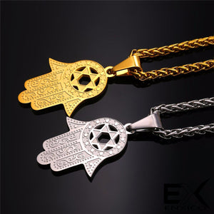 ENXICO Hansa The Hand of Fatima with Star of David Charm Pendant Necklace ? 316L Stainless Steel ? Ancient Jewish Jewelry (Gold)