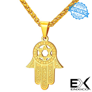 ENXICO Hansa The Hand of Fatima with Star of David Charm Pendant Necklace ? 316L Stainless Steel ? Ancient Jewish Jewelry (Gold)