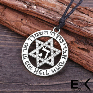 ENXICO Hexagram Star of David Amulet Pendant Necklace with Magical Hebrew Circle ? God's Protection Symbol