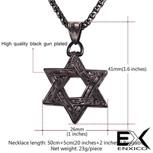 ENXICO Hexagram Star of David Pendant Necklace ? 316L Stainless Steel ? Historical Jewish Symbol Jewelry (Black)