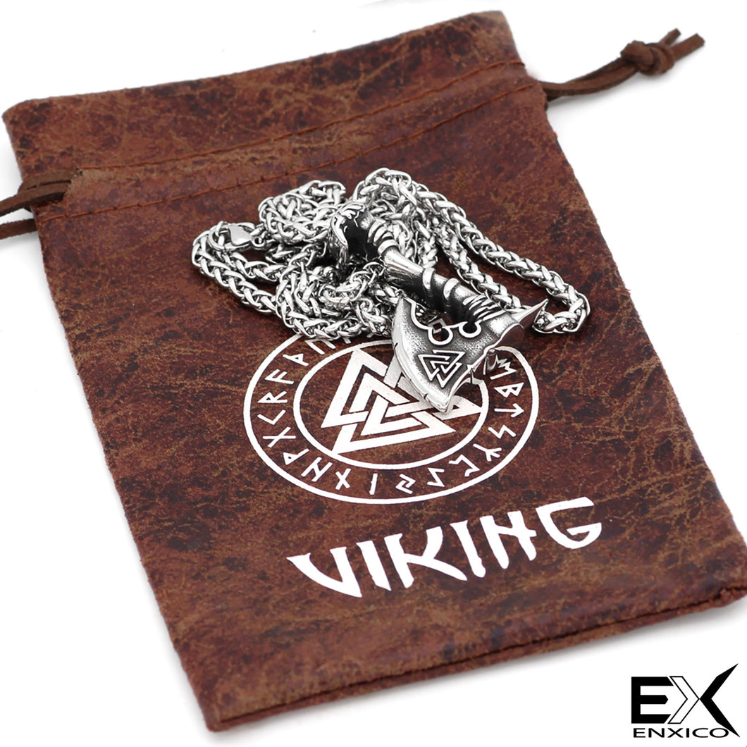 ENXICO Huge Viking Battle Axe with Valnut Pattern ? 316L Stainless Steel ? Nordic Scandinavian Viking Jewelry