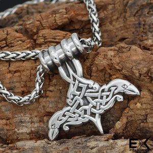 ENXICO Huginn and Muninn Ravens Hammer Pendant Necklace ? 316L Stainless Steel ? Nordic Scandinavian Viking Jewelry