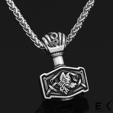Load image into Gallery viewer, ENXICO Mjolnir Pendant Necklace with Wolf Head Pattern ? 316L Stainless Steel ? Nordic Scandinavian Viking Jewelry