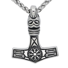 Load image into Gallery viewer, ENXICO Mjolnir Thor&#39;s Hammer Pendant Necklace with Helm of Awe Pattern ? 316L Stainless Steel ? Nordic Scandinavian Viking Jewelry