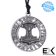 Load image into Gallery viewer, ENXICO Mjolnir Thor&#39;s Hammer Pendant Necklace with Surrounding Rune Circle ? Gold Color ? Nordic Scandinavian Viking Jewelry