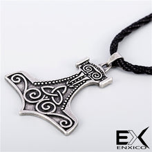 Load image into Gallery viewer, ENXICO Mjolnir Thor&#39;s Hammer Pendant Necklace with Triquetra Symbol Pattern ? Nordic Scandinavian Viking Jewelry