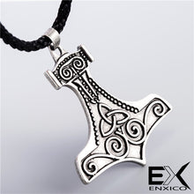 Load image into Gallery viewer, ENXICO Mjolnir Thor&#39;s Hammer Pendant Necklace with Triquetra Symbol Pattern ? Nordic Scandinavian Viking Jewelry