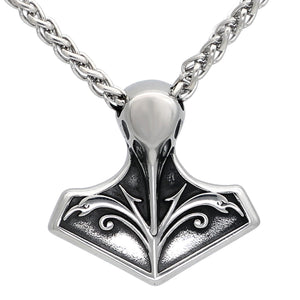 ENXICO Mjolnir Thor's Hammer with Raven Skull Pendant Necklace ? 316L Stainless Steel ? Nordic Scandinavian Viking Jewelry