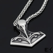 Load image into Gallery viewer, ENXICO Mjolnir Thor&#39;s Hammer with Raven Skull Pendant Necklace ? 316L Stainless Steel ? Nordic Scandinavian Viking Jewelry