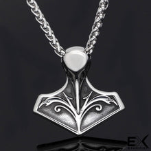 Load image into Gallery viewer, ENXICO Mjolnir Thor&#39;s Hammer with Raven Skull Pendant Necklace ? 316L Stainless Steel ? Nordic Scandinavian Viking Jewelry