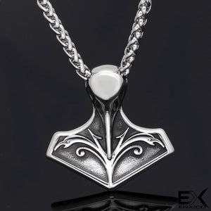 ENXICO Mjolnir Thor's Hammer with Raven Skull Pendant Necklace ? 316L Stainless Steel ? Nordic Scandinavian Viking Jewelry