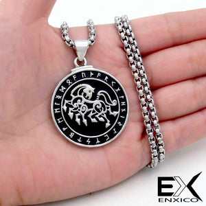 ENXICO Odin's 8 Legged Horse Sleipnir Pedant Necklace with Rune Circle ? Nordic Scandinavian Viking Jewelry