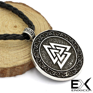 ENXICO Odin's Symbol Valknut Pendant Necklace with Celtic Knot Circle Surrounding ? Silver Color ? Irish Celtic Jewelry