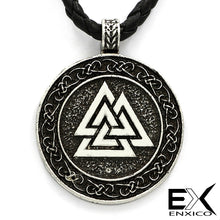 Load image into Gallery viewer, ENXICO Odin&#39;s Symbol Valknut Pendant Necklace with Celtic Knot Circle Surrounding ? Silver Color ? Irish Celtic Jewelry