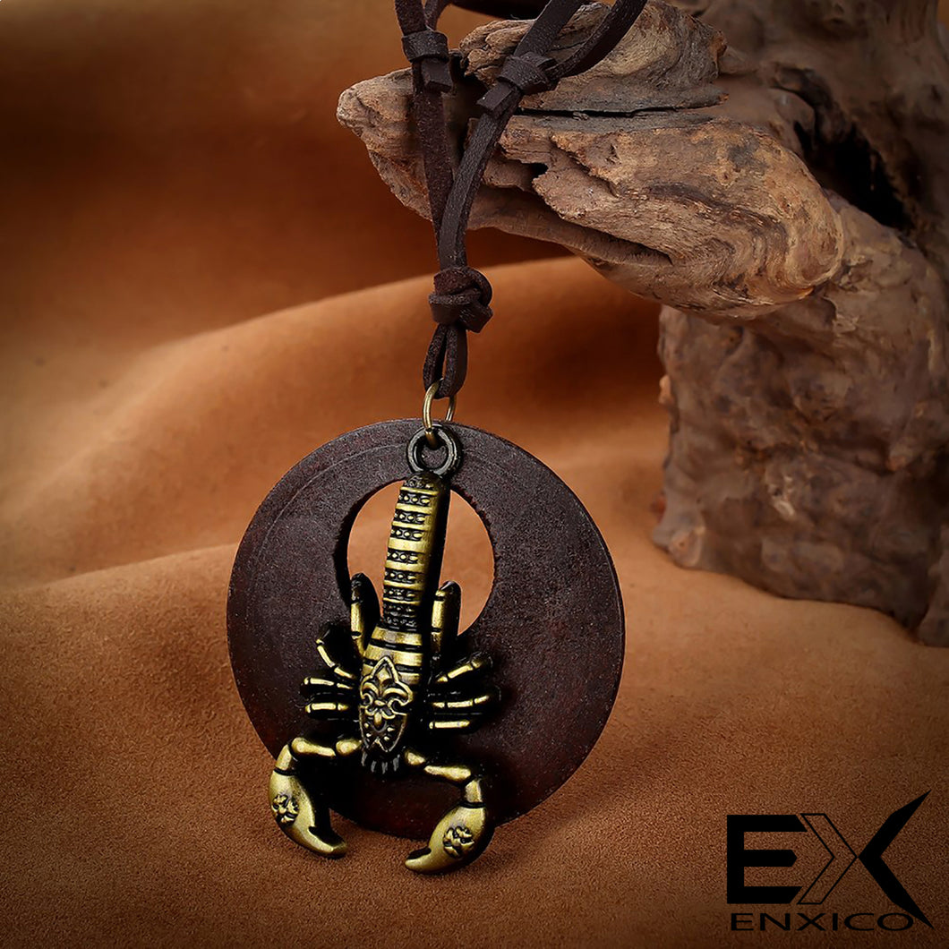ENXICO Scorpion Scorpius Zodiac Symbol Pendant Leather Necklace ? Animal Spirit Symbol Jewelry
