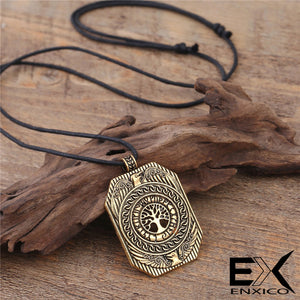 ENXICO Shield Amulet Pendant Necklace with Yggdrasil Tree of Life Pattern ? Gold Color ? Norse Scandinavia Viking Jewelry