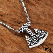 Load image into Gallery viewer, ENXICO Slavic Axe of Perun Amulet Pendant Necklace with Celtic Knot Patterns ? 316L Stainless Steel ? Ancient Slavs Jewelry