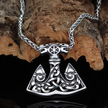 Load image into Gallery viewer, ENXICO Slavic Axe of Perun Amulet Pendant Necklace with Celtic Knot Patterns ? 316L Stainless Steel ? Ancient Slavs Jewelry