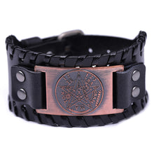 Load image into Gallery viewer, ENXICO Tetragrammaton Pentacle Braided Leather Bangle Bracelet ? Wicca Pagan Witchcraft Jewelry ? Black + Silver