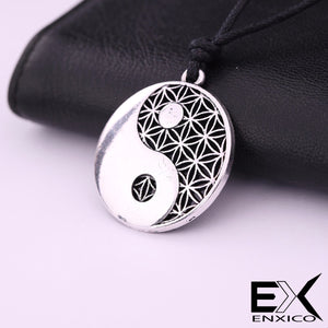 ENXICO Tai Chi with Flower Pattern Amulet Pendant Necklace