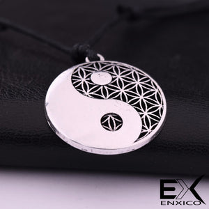 ENXICO Tai Chi with Flower Pattern Amulet Pendant Necklace