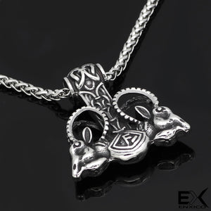 ENXICO Tanngrisnir and Tanngnjóstr Goats Thor's Hammer Pendant Necklace ? 316L Stainless Steel ? Nordic Scandinavian Viking Jewelry