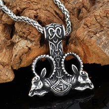 Load image into Gallery viewer, ENXICO Tanngrisnir and Tanngnjóstr Goats Thor&#39;s Hammer Pendant Necklace ? 316L Stainless Steel ? Nordic Scandinavian Viking Jewelry