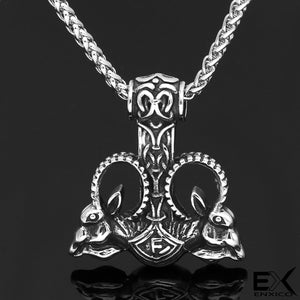 ENXICO Tanngrisnir and Tanngnjóstr Goats Thor's Hammer Pendant Necklace ? 316L Stainless Steel ? Nordic Scandinavian Viking Jewelry