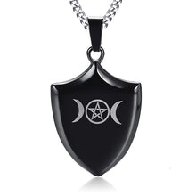 Load image into Gallery viewer, ENXICO Triple Moon Goodess Shield Amulet Pendant Necklace ? 316L Stainless Steel ? Wicca Pagan Witchcraft Jewelry