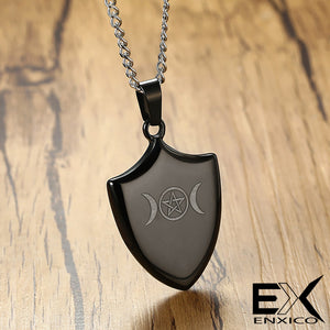 ENXICO Triple Moon Goodess Shield Amulet Pendant Necklace ? 316L Stainless Steel ? Wicca Pagan Witchcraft Jewelry