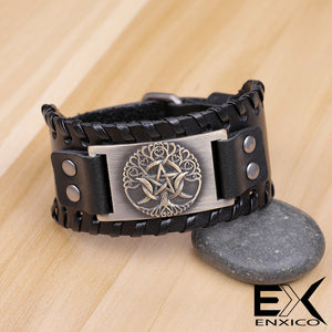 ENXICO Triple Moon Goddess with Tree of Life Amulet Leather Bangle Bracelet ? Wicca Pagan Witchcraft Jewelry ? Copper Color