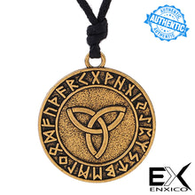 Load image into Gallery viewer, ENXICO Triquetra Celtic Knot Amulet Pendant Necklace with Rune Circle Surrounding ? Gold Color ? Irish Celtic Jewelry