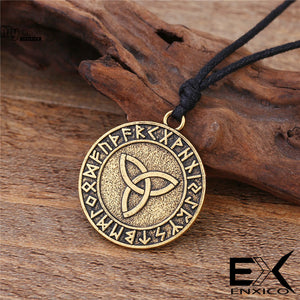 ENXICO Triquetra Celtic Knot Amulet Pendant Necklace with Rune Circle Surrounding ? Gold Color ? Irish Celtic Jewelry