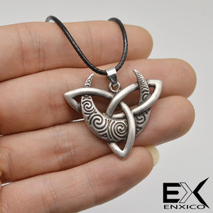 ENXICO Triquetra Knot with Crescent Moon Amulet Pendant Necklace ? Silver Color ? Pagan Wicca Witchcraft Jewelry