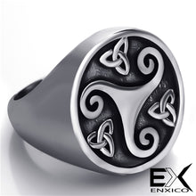 Load image into Gallery viewer, ENXICO Triskele Ring with Triquetra The Trinity Celtic Knot Pattern ? Silver Color ? 316L Stainless Steel ? Irish Celtic Jewelry