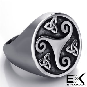 ENXICO Triskele Ring with Triquetra The Trinity Celtic Knot Pattern ? Silver Color ? 316L Stainless Steel ? Irish Celtic Jewelry