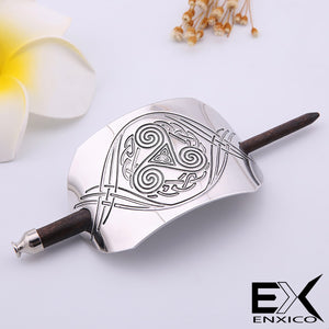 ENXICO Triskele Spiral Hairpin with Celtic Knot Pattern ? Silver Color ? Irish Celtic Hair Accessory for Women