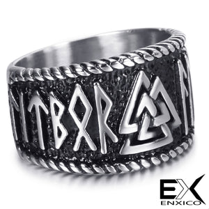 ENXICO Valknut Symbol Ring with Rune Letters ? 316L Stainless Steel ? Norse Scandinavian Viking Jewelry (10)