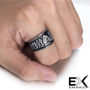 ENXICO Valknut Symbol Ring with Rune Letters ? 316L Stainless Steel ? Norse Scandinavian Viking Jewelry (10)