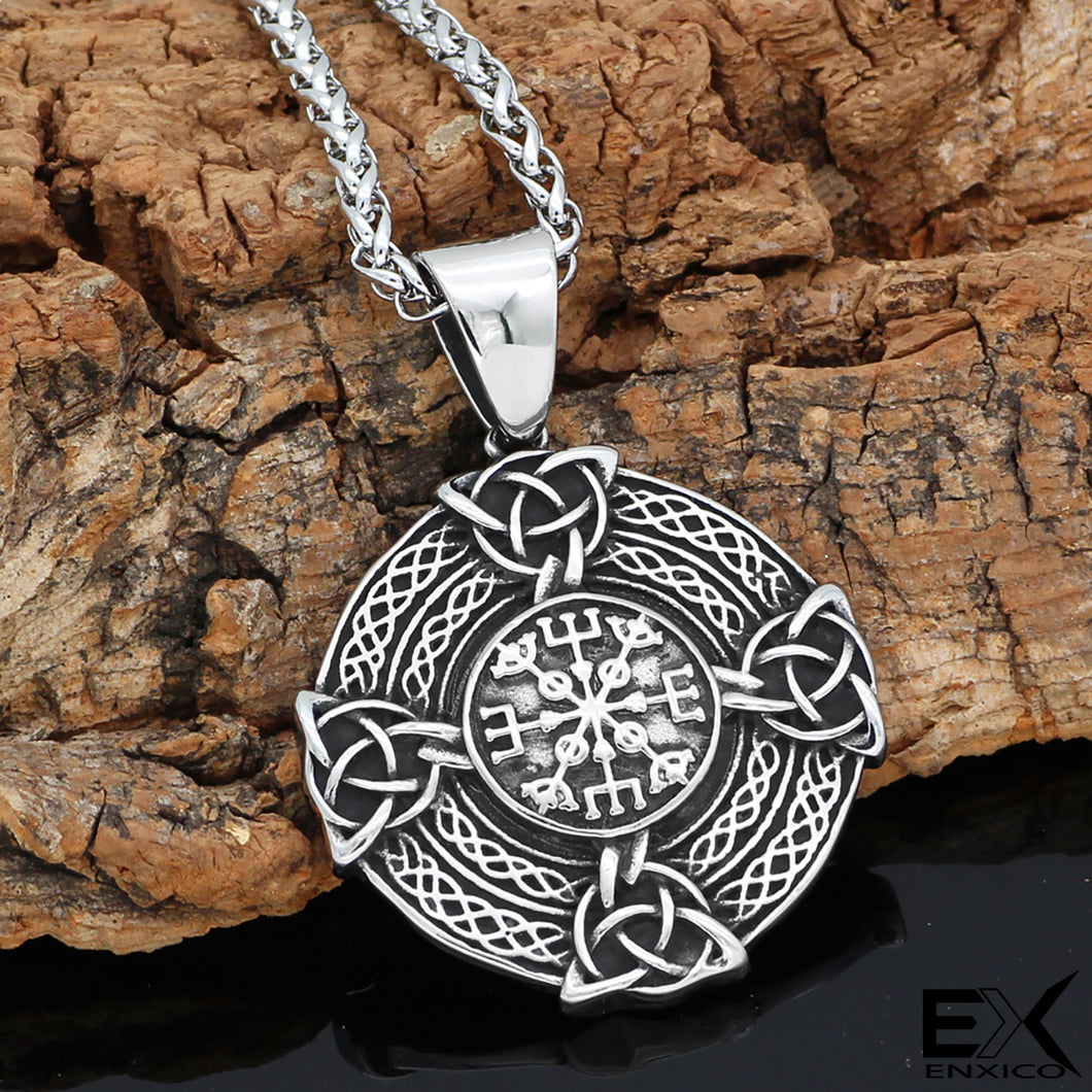 ENXICO Vegvisir Viking Runic Compass Pendant Necklace with Celtic Knot Pattern ? 316L Stainless Steel ? Nordic Scandinavian Viking Jewelry
