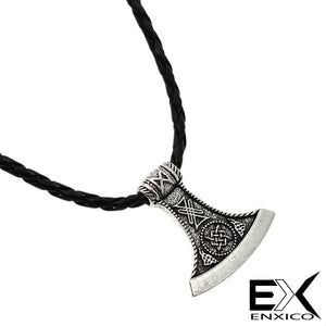 ENXICO Viking Axe Head Amulet Pendant Necklace for Men ? Silver Color ? Norse Scandinavian Viking Jewelry