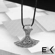 Load image into Gallery viewer, ENXICO Viking Axe Head Amulet Pendant Necklace with Triquetra Knot Pattern ? Norse Scandinavia Viking Jewelry