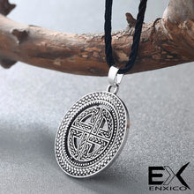 Load image into Gallery viewer, ENXICO Viking Shield Pendant Necklace with Celtic Knot Pattern ? Norse Scandinavian Viking Jewelry (Gold)