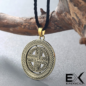 ENXICO Viking Shield Pendant Necklace with Celtic Knot Pattern ? Norse Scandinavian Viking Jewelry (Gold)