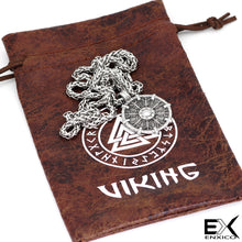 Load image into Gallery viewer, ENXICO Viking Shield Pendant with Aegishjalmur Helm of Awe Pattern Pendant Necklace ? 316L Stainless Steel ? Nordic Scandinavian Viking Jewelry