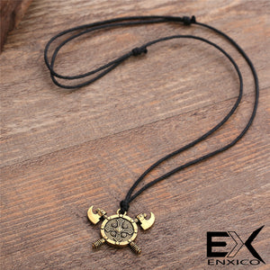 ENXICO Viking Shield and Axe Warrior Weapon Amulet Pendant Necklace ? Gold Color ? Norse Scandinavian Jewelry