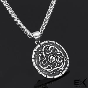ENXICO Viking Shield with Valknut and Sprirals Pattern Pendant Necklace ? 316L Stainless Steel ? Nordic Scandinavian Viking Jewelry