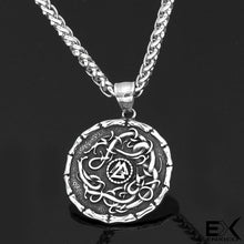 Load image into Gallery viewer, ENXICO Viking Shield with Valknut and Sprirals Pattern Pendant Necklace ? 316L Stainless Steel ? Nordic Scandinavian Viking Jewelry