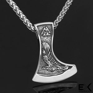 ENXICO Wolf and Raven Axe Head Pendant Necklace ? 316L Stainless Steel ? 316L Stainless Steel ? Nordic Scandinavian Viking Jewelry